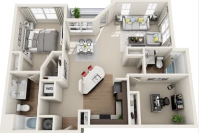1 Bed 2 Bath Floor Plan with 1,152 Sq. Ft. at The Tribute in Raleigh, 27612