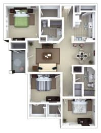 3 Bed 2.5 Bath Floor Plan with 1,467 Sq. Ft. at Roswell Village, Roswell, GA