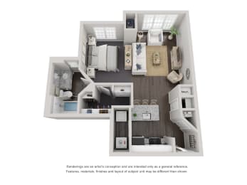 Studio 1 Bath Floor Plan | 599 Sq. Ft. at Willowest in Lindbergh, Atlanta, GA, 30318