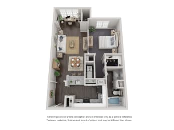 Studio 1 Bath Floor Plan | 811 Sq. Ft. at Willowest in Lindbergh, Atlanta, GA