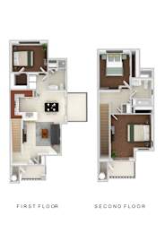Floor Plan  A diagram of a two-story apartment with the first and second floors labeled.