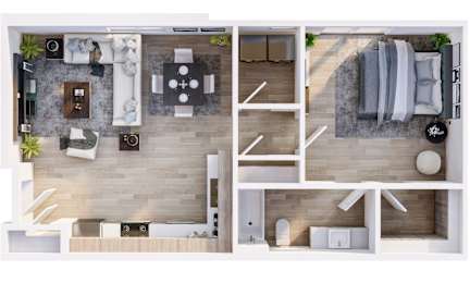 One Bedroom, One Bath Floor Plan at 2051 Apartments, Prescott