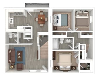 3x15 1125sqft Floor Plan at Connect on Missouri, Phoenix, 85015