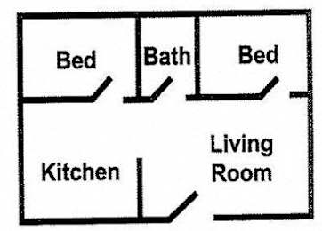 2 Bed Floor Plan at Paradise Village Apartments, Phoenix, AZ 85032