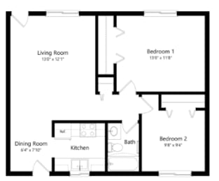 a conceptual diagram of a floor plan of a living room and a kitchen