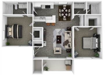 Two Bedroom Two Bath Floor Plan at Spring Meadow Apartments, Glendale, AZ, 85302