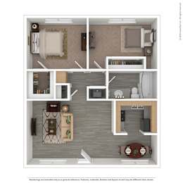 2 Bedroom 1 Bath Floor Plan at The Link Apartments, Mesa, AZ, 85201