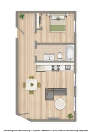 1 bedroom floor plan at 1818 riggs 575 square feet