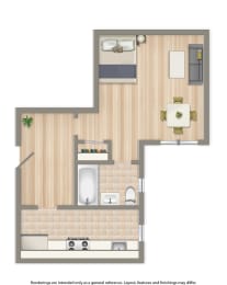 chatham courts studio floor plan 531 squared feet