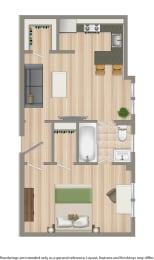 one bedroom b apartment floor plan showing a living room and bedroom in washington dc