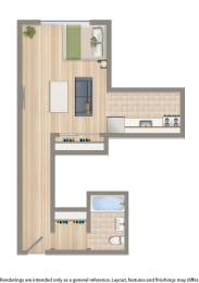hilltop house studio apartment floor plan rendering
