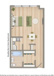 a floor plan of a room with a bed and a bathroom