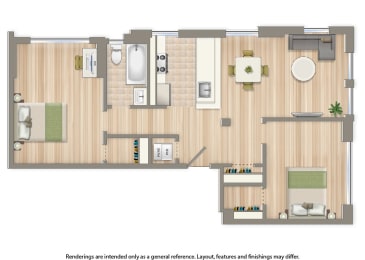juniper courts two bedroom apartment floor plan rendering