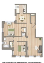 juniper courts two bedroom apartment floor plan rendering
