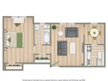 one bedroom apartment floor plan at meridian park apartments in washington dc