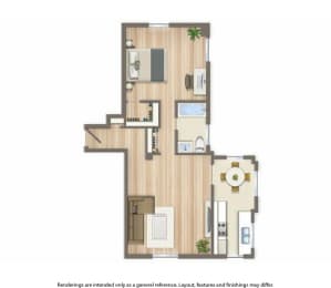 norwood one bedroom apartment floor plan rendering
