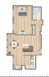norwood one bedroom apartment floor plan rendering