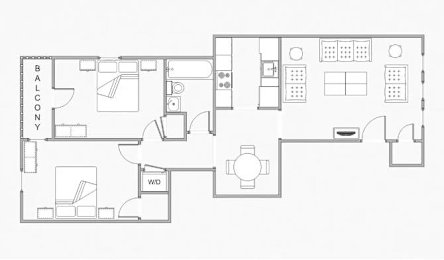 A floor plan of a balcony and living room.