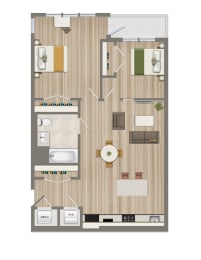  Floor Plan Two Bedroom-201, 501 (UFAS)