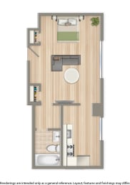 sherry hall studio apartment floor plan rendering