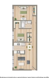 2 bedroom apartment floor plan rendering at t street apartments in washington dc