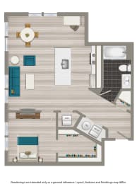 one bedroom apartment floor plan rendering at terrace manor apartments in washington dc