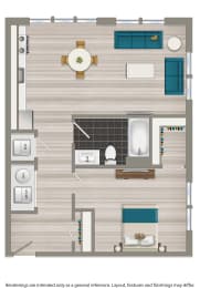 one bedroom apartment floor plan rendering at terrace manor apartments in washington dc