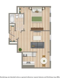 a floor plan of a house with a bedroom and a living room