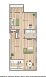 2800 woodley studio apartment floor plan rendering