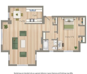 2800 woodley apartment one bedroom floor plan rendering in washington dc
