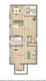 2800 woodley apartment one bedroom floor plan rendering