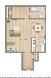 2800 woodley studio apartment floor plan rendering in washington dc