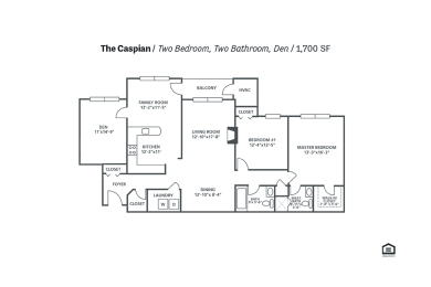 2 bed 2 bath Caspian Floor Plan at Cascades Overlook Apts., Owings Mills