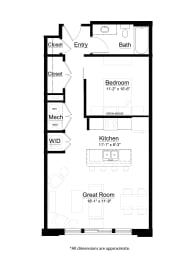 1 bed 1 bath Express Floor Plan Image at Metro Crossing Apartments, Owings Mills, MD
