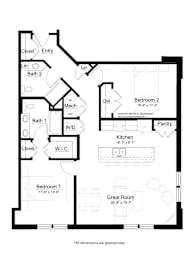 2 bed 2 bath The Stowaway Floor Plan at Metro Crossing Apartments, Owings Mills