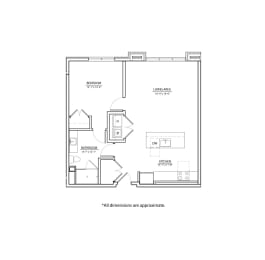 Deluxe Studio 1 Bed 1 Bath  Floor Plan