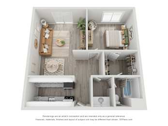 1 Bed floorplan at Balfour Chastain, Sandy Springs, Georgia