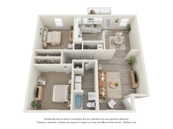 2 bedroom floor plan | 1,066 Sq. Ft. at Bradford Gwinnett Townhomes, Norcross