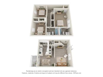 3 bedroom floor plan | 1,328 Sq. Ft. at Bradford Gwinnett Townhomes, Norcross Georgia