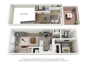2 bedroom, 2 bathroom townhome floor plan at Crogman School Lofts in Atlanta, GA