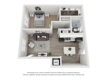 1 bed 1 bath floor plan | 750 Sq. Ft. at Georgian Oaks Apartments l & ll* Apartments, Smyrna , Georgia