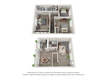 3 Bedroom Floorplan | 1,229 Sq. Ft. at Northgate Townhomes in GA 30084