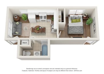 Studio with 332 sqft at Gardens at Washington Park, Atlanta, GA, 30314