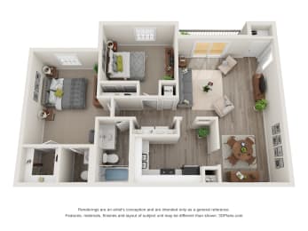 2 Bedroom Floorplan | 1,100 Sq. Ft. at Pines at Lawrenceville Apartments in Decatur, GA