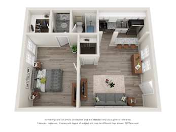 1 Bed floorplan at Pinewood Townhomes, Georgia, 30084