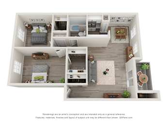 2 Bed floorplan at Pinewood Townhomes, Tucker, GA, 30084