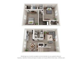 2 Bedroom floorplan at Pinewood Townhomes, Tucker, GA