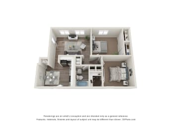 2 Bedroom Floor Plan | 805 Sq. Ft. at Ridgewood Apartments, Lawrenceville, 30045