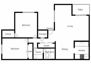 A black and white image of a house floor plan.