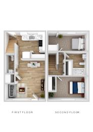 Floor Plan  A diagram of a two-story apartment with labeled first and second floors.